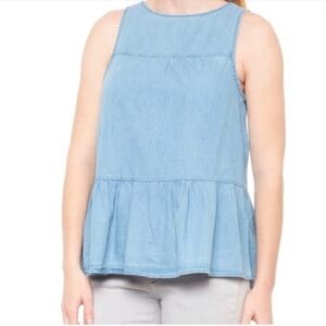 Beach Lunch Lounge Lee Tiered Sleeveless Chambray Shirt Size Medium